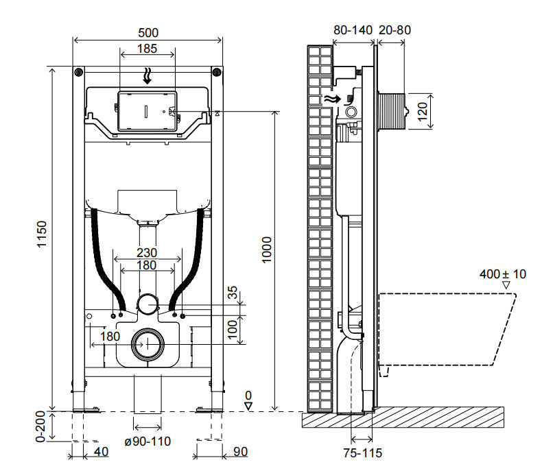 Wall-Hung Toilet Frame, 500*80*1150(MM)